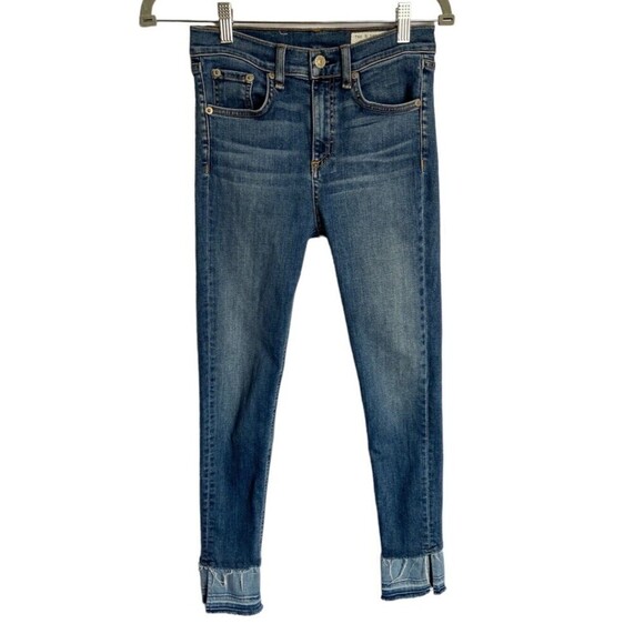 Rag & Bone Jeans Womens 25 Raw Hem Blue Mid Rise 10 Inch Ankle Skinny Jeans - Picture 1 of 9